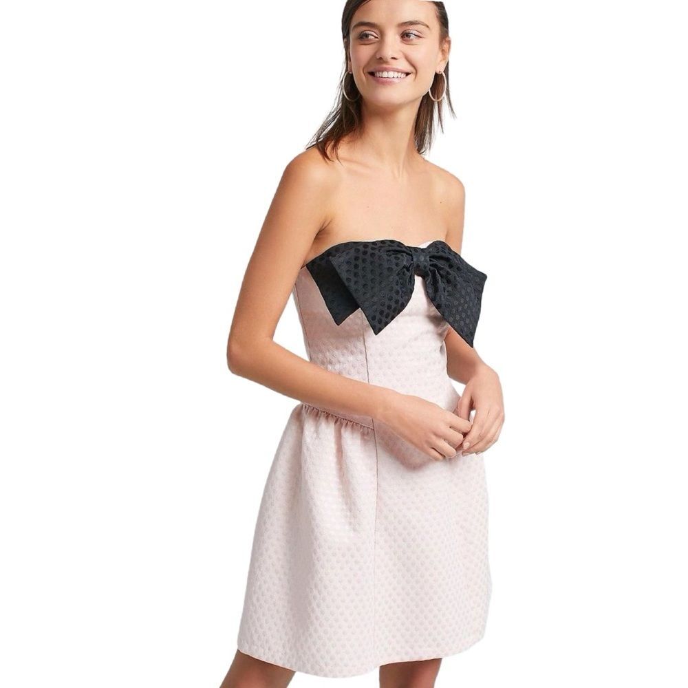 Anthropologie NWT Eva Franco Sadie Mini Bow Dress Pink Black Polka Dot Sz 4